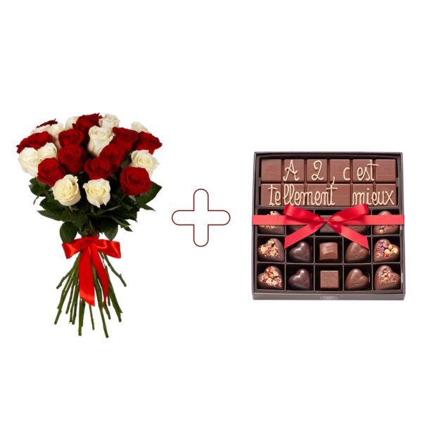 image Coffret Cadeau Romantique Roses & Chocolats